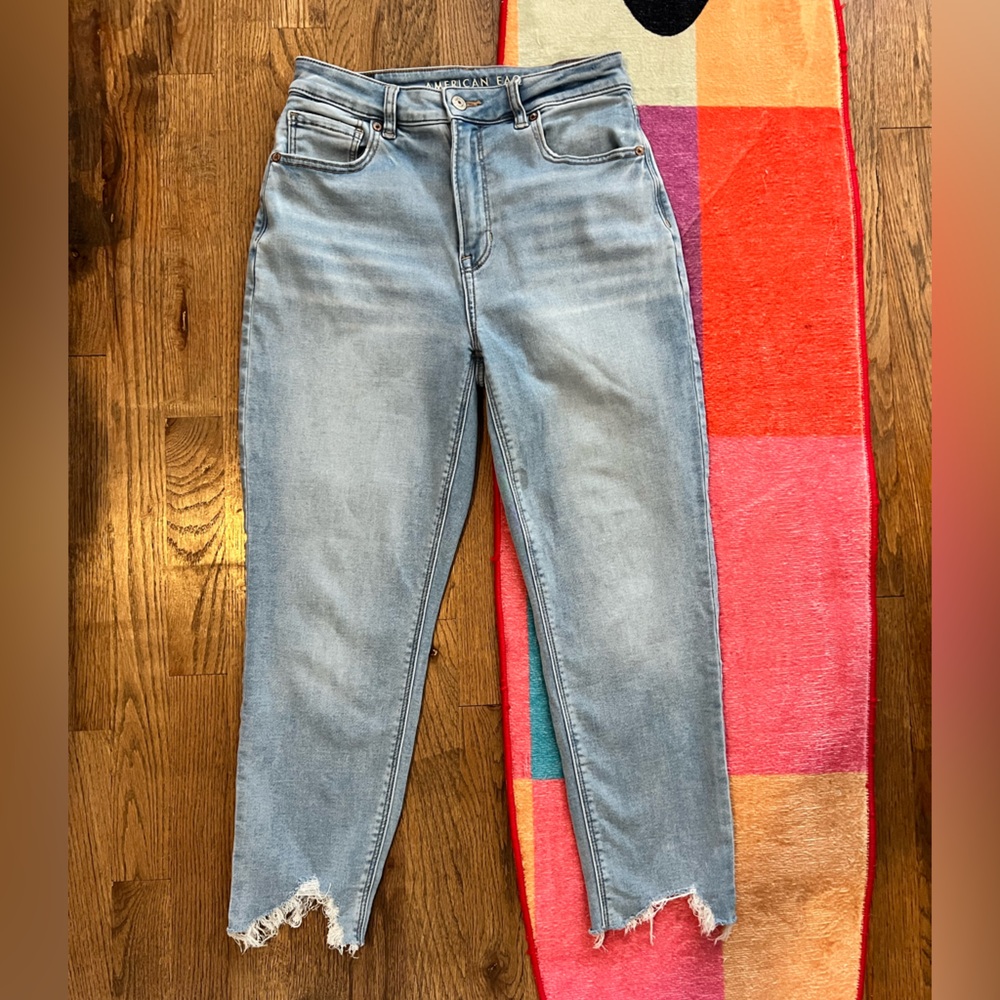 American Eagle Outfitters Blue Cropped Jeans Womens Soft Knit X Short Size 2